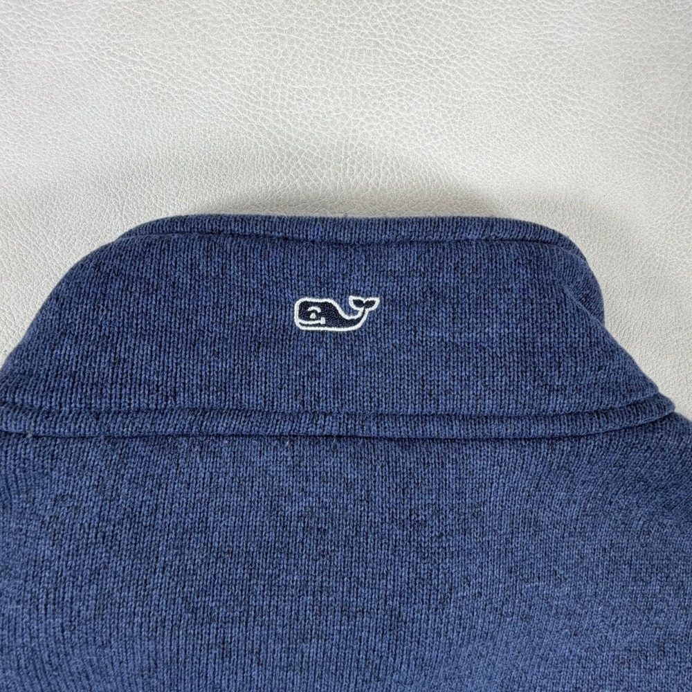 Vineyard Vines Mens Medium Heather Navy Full Zip Fleece Sweater Vest Blue - Picture 11 of 13